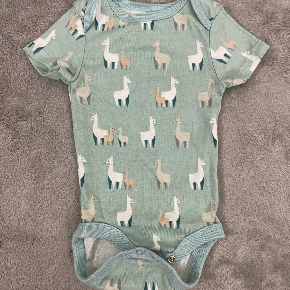 Blue Llama Print Baby Onesie